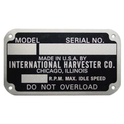 IH Early Style Serial Number Tag (1939-1949)