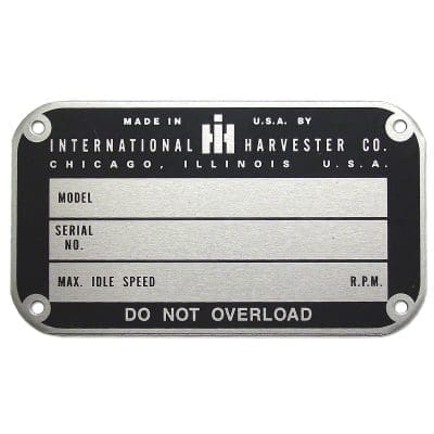 IH Later Style Serial Number Tag (1950 and up)