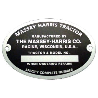 Massey Harris Serial Number Tag With Rivets